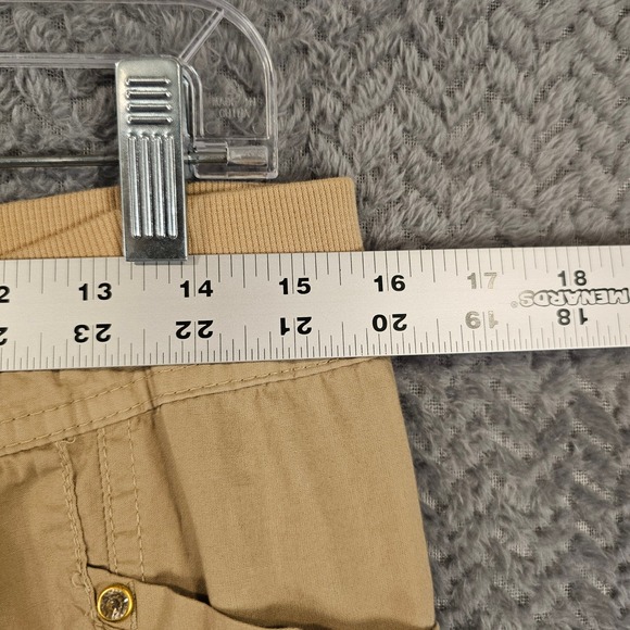 Boho Beach Khaki Cargo Capri Pants Women 4P Tan Utility Cropped Trousers Pockets - Picture 2 of 9